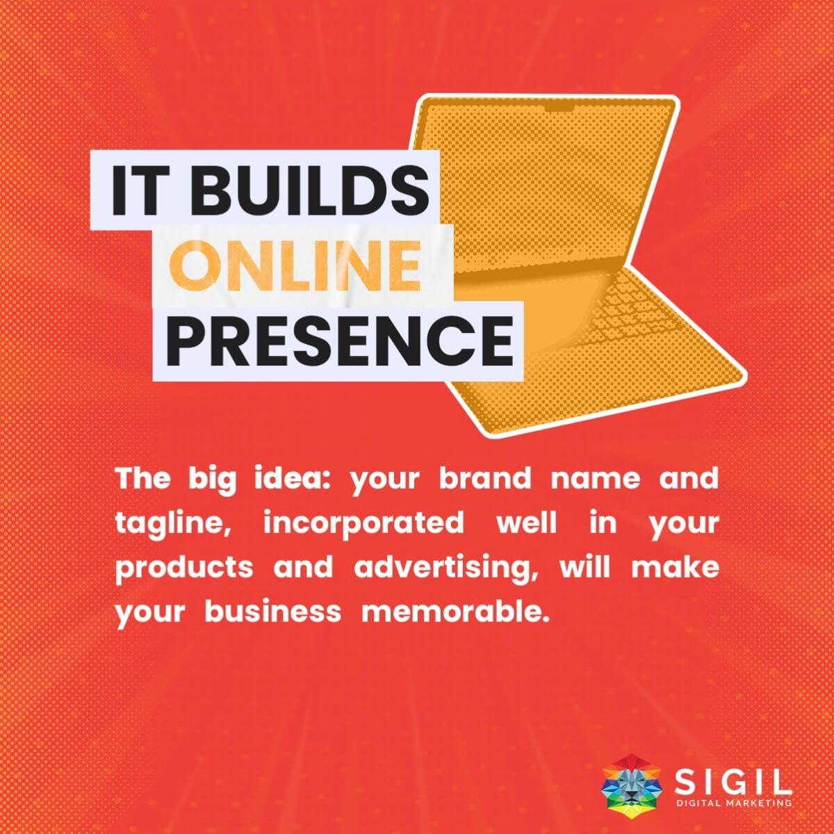 Digital marketing graphic explaining how branding builds online presence